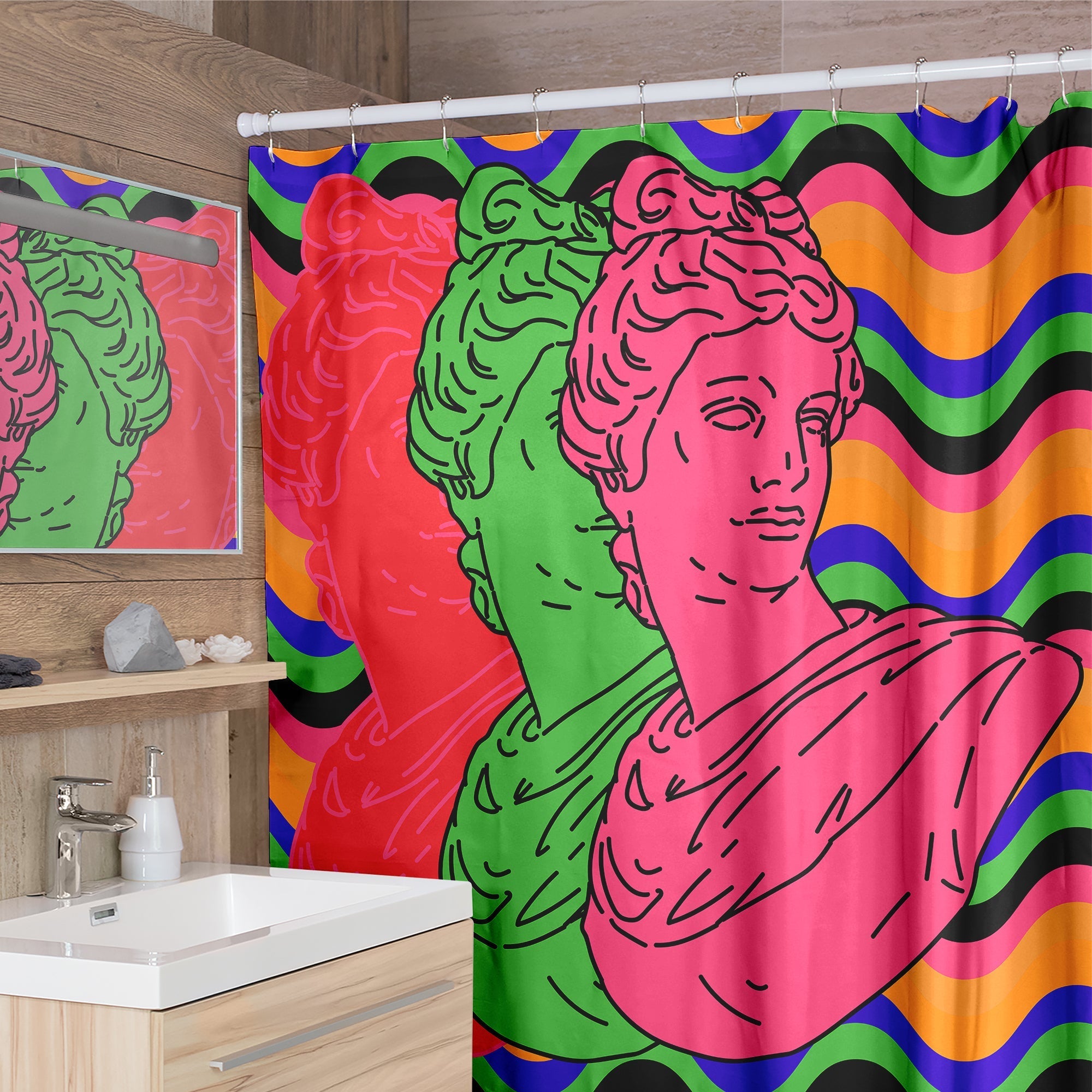 Vaporwave David Shower Curtain