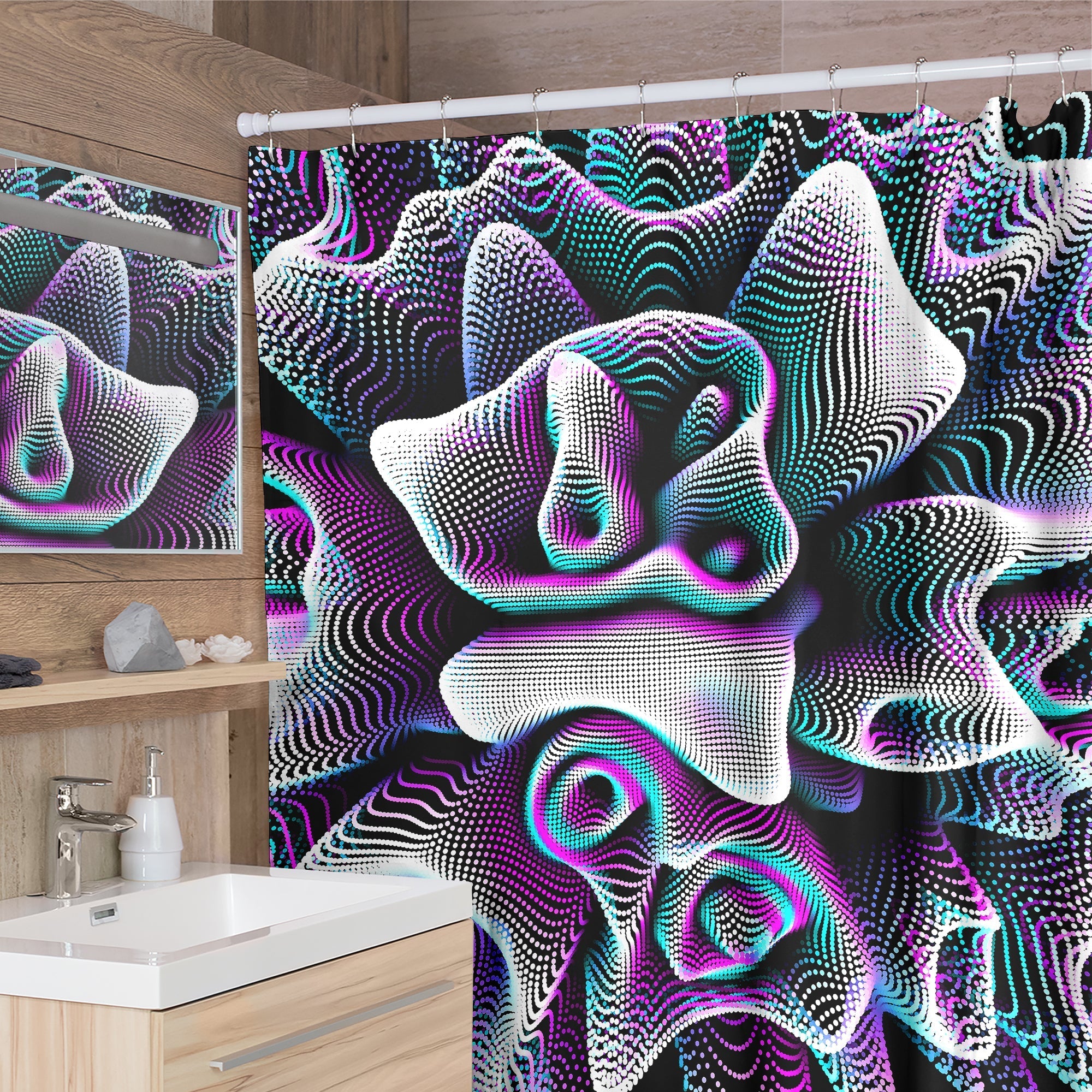 Wave Glitch Shower Curtain